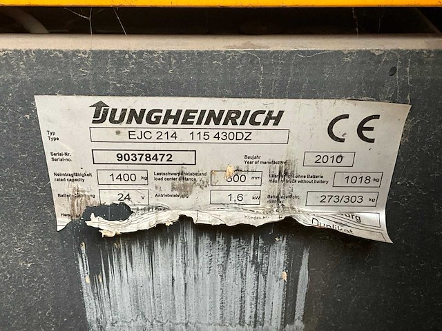 2010 jungheinrich ejc 214 115 430dz stapelaar - afbeelding 7 van  9