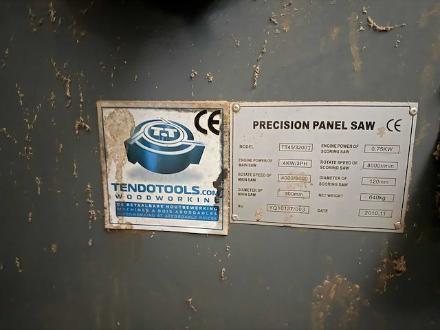 2010 tendotools tt45/3200t tendotools tt45/3200t formaatzaag / paneelzaag met roltafel en voorritser - afbeelding 3 van  5