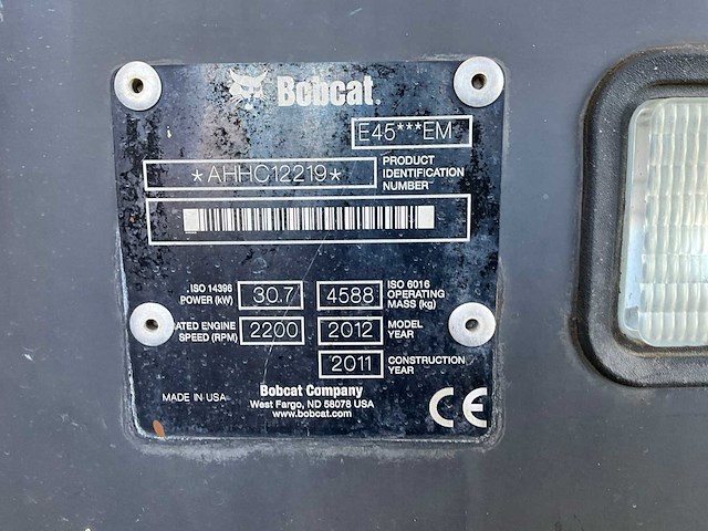 2011 bobcat e45 rupsgraafmachine - afbeelding 9 van  28