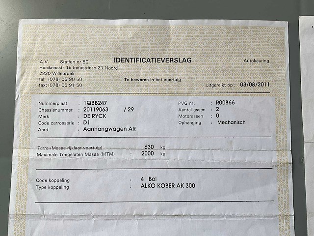 2011 de ryck r20t aanhangwagen - afbeelding 12 van  27