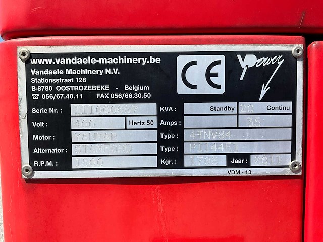 2011 himoinsa hyw 20 stroomgenerator 20kva- geluidgedempt - diesel - afbeelding 2 van  20