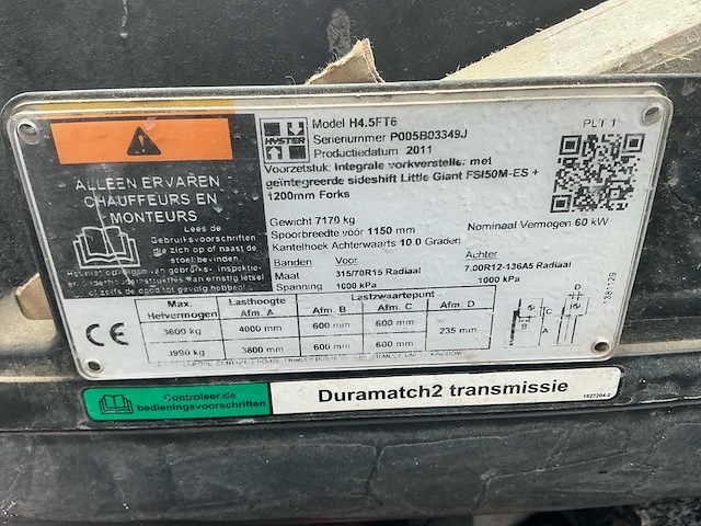 2011 hyster 4.5 t6 lange wielbasis vorkheftruck - afbeelding 6 van  22