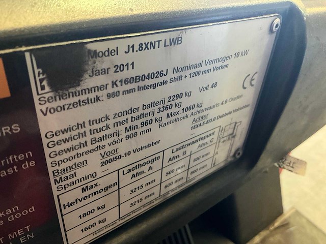 2011 hyster j1.6xnt lwb vorkheftruck (68018-49) - afbeelding 10 van  12