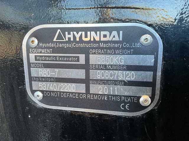 2011 hyundai r60-7 rupsgraafmachine - afbeelding 10 van  20