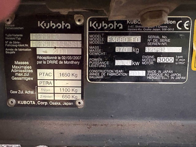 2011 kubota f 3680 - ec riding-on maaier - afbeelding 19 van  26