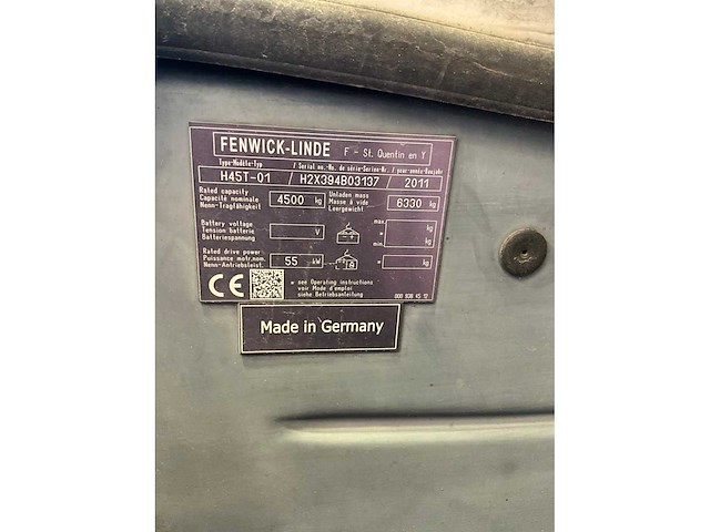 2011 linde h45t-01 vorkheftruck (68046-76) - afbeelding 8 van  15