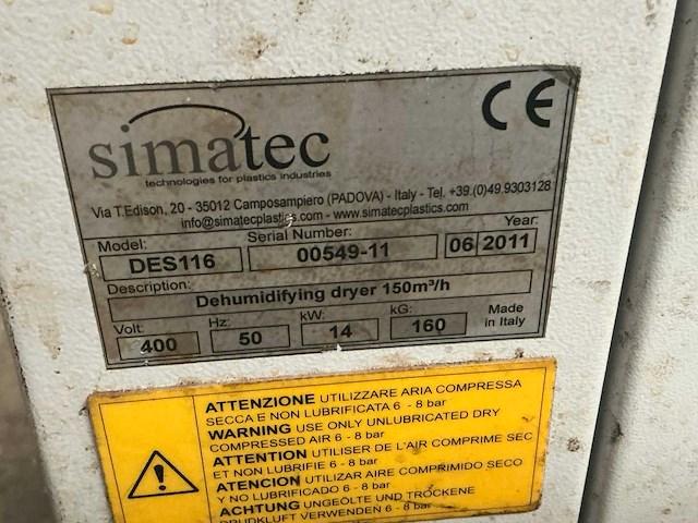 2011 simatec des116 kunststofdroger - afbeelding 2 van  2