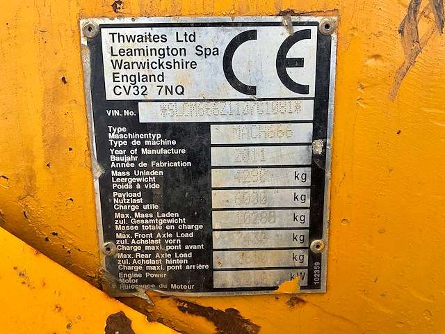 2011 thwaites mach666 6t dumper - afbeelding 7 van  21