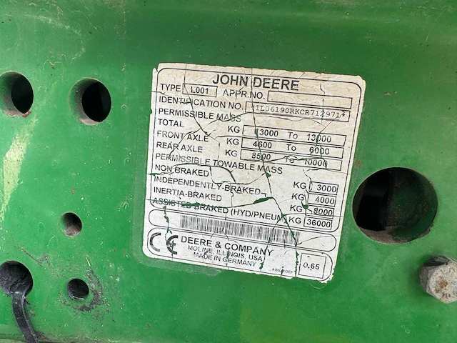 2012 - john deere - 6190r - 4-wheel drive tractor - afbeelding 4 van  17