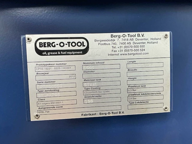 2012 berg-o-tool cp10/0221 opslagtank - afbeelding 1 van  8