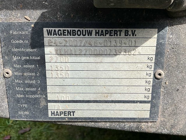 2012 hapert ta / al aanhangwagen mtm 2700kg - afbeelding 11 van  18