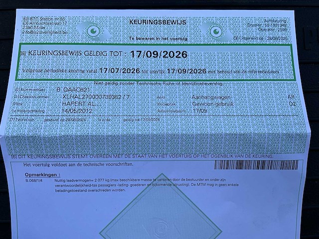 2012 hapert ta / al aanhangwagen mtm 2700kg - afbeelding 15 van  18