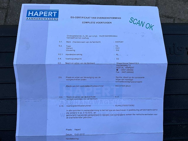 2012 hapert ta / al aanhangwagen mtm 2700kg - afbeelding 7 van  7