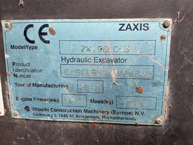 2012 hitachi zx160 lc-3 rupsgraafmachine - afbeelding 29 van  35