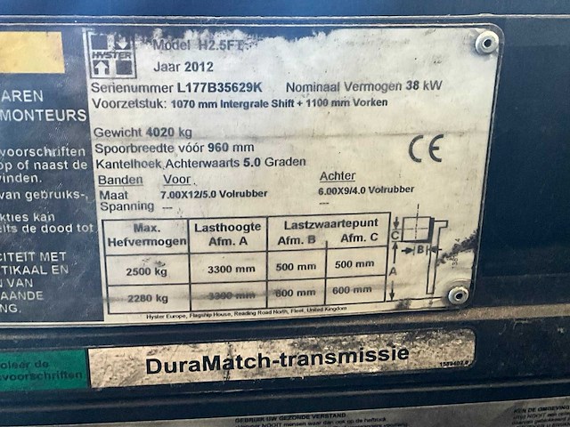 2012 hyster h2.5ft vorkheftruck - afbeelding 8 van  17