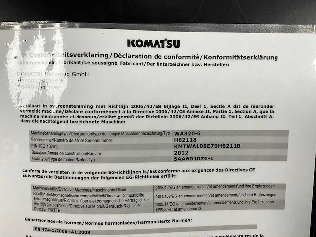 2012 komatsu wa320-6 wiellader - afbeelding 7 van  26