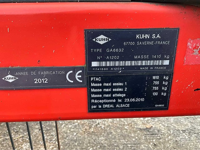 2012 kuhn ga 6632 rake - afbeelding 11 van  19
