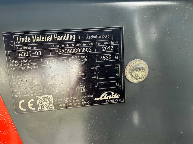 2012 linde h30t-01 vorkheftruck - afbeelding 15 van  44