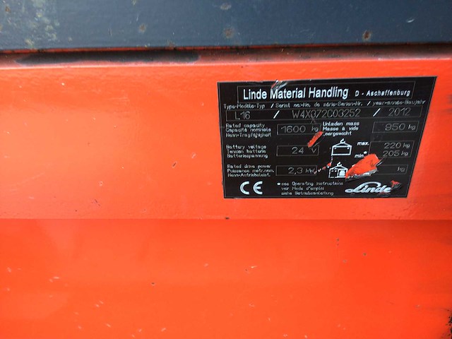 2012 linde l16 elektrische palletwagens - afbeelding 7 van  8
