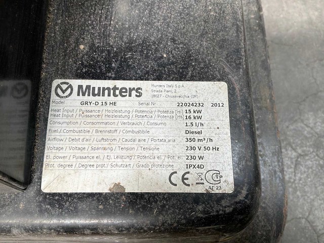 2012 munters gry-d 15 he heater - afbeelding 2 van  2