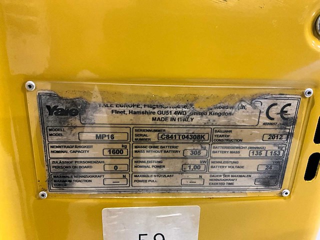 2012 yale mp16 elektrische palletwagen - afbeelding 11 van  11
