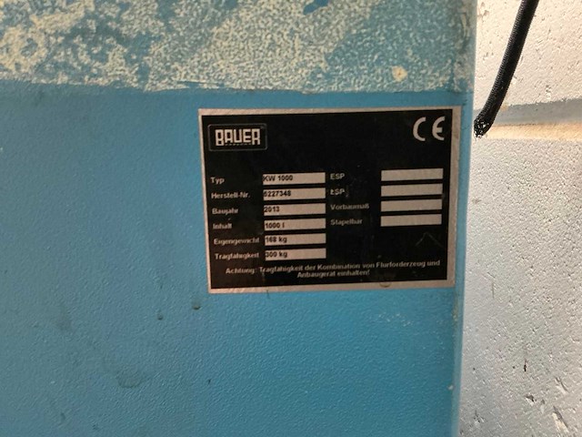 2013 bauer kw1000 verrijdbare afvalcontainer - afbeelding 4 van  4
