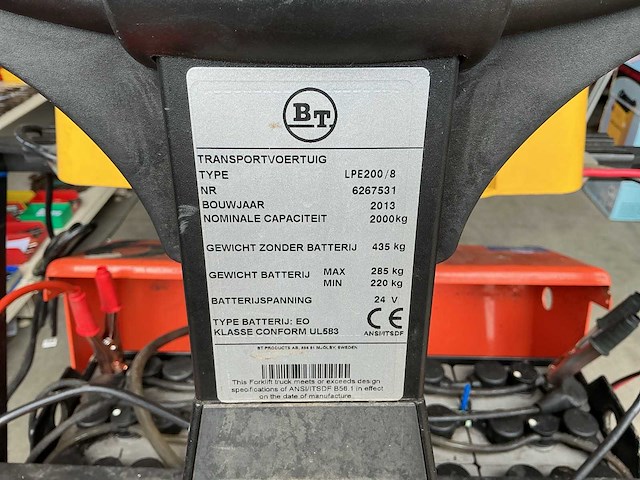 2013 bt levio lpe 200/8 elektrische stapelaar 24 v - afbeelding 2 van  3