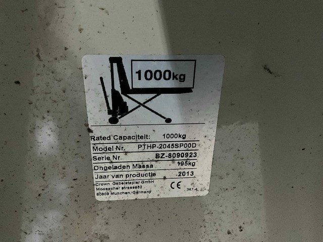 2013 crown pthp-2045sp00d palletwagen/pompwagen - afbeelding 8 van  8