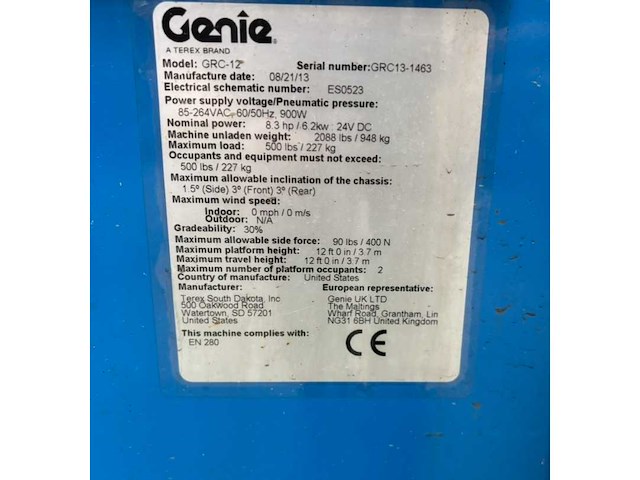 2013 genie grc-12 hoogwerker -173h - afbeelding 10 van  10
