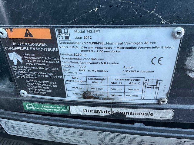2013 hyster h3.5ft vorkheftruck (68036-71) - afbeelding 7 van  7