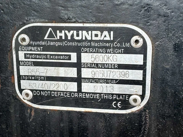 2013 hyundai robex r55-7 rupsgraafmachine - afbeelding 11 van  20