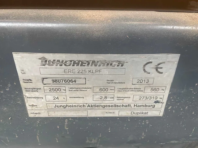 2013 jungheinrich ere225 elektrische palletwagen - afbeelding 6 van  9