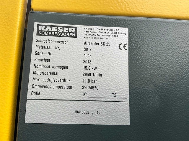2013 kaeser aircenter sk25 schroefcompressor - afbeelding 10 van  11