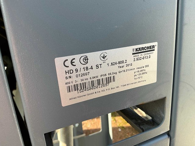 2013 kärcher hd 9/18-4 st stationaire koudwater hogedrukreiniger - afbeelding 6 van  6