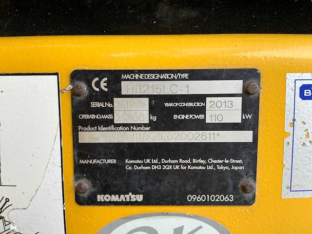2013 komatsu hb 215 lc - 1 rupsgraafmachine - afbeelding 21 van  28