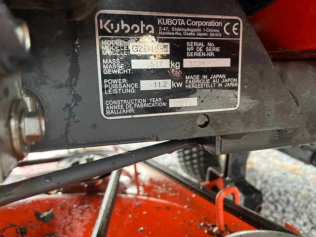 2013 kubota gzd15-11 kubota gzd15-ii – diesel – bovenliggende hydraulische afvoerbak – 1.698 uur - afbeelding 2 van  11