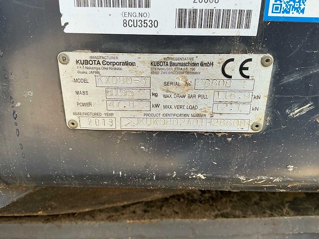 2013 kubota kx080-3 midigraafmachine - afbeelding 20 van  22