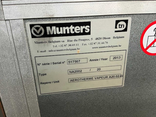2013 munters na2002/20 industriële hal verwarming - afbeelding 4 van  5