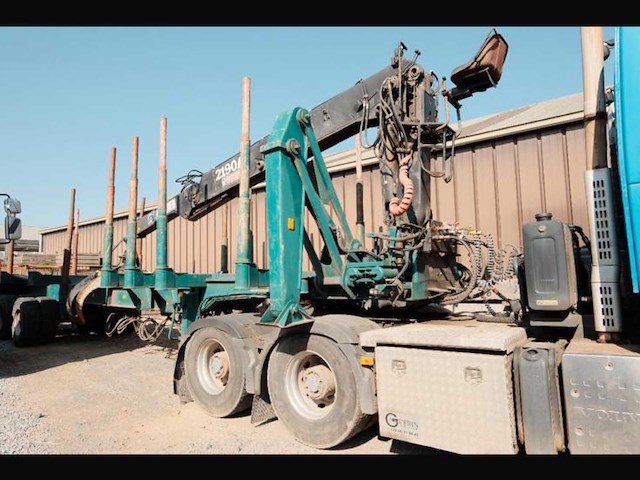 2013 volvo fmfh e5 vrachtwagen met aanhangwagen voor houttransport boomstammen bulktransport met jonsered 2190 laadkraan - afbeelding 27 van  27