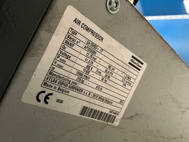 2014 atlas copco ga15vsd+ff schroefcompressor - afbeelding 5 van  8