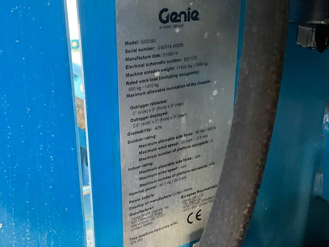 2014 genie gs5390 hoogwerker - afbeelding 18 van  25