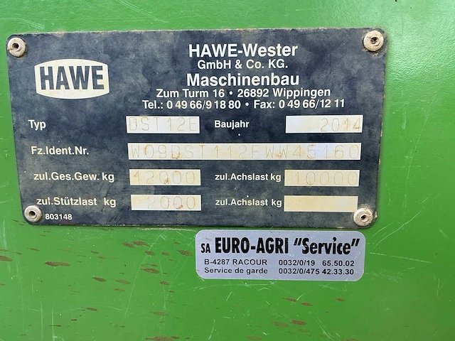 2014 hawe-wester dst12e/dst13e mestverspreider - afbeelding 20 van  25