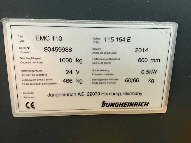 2014 jungheinrich emc110 stapelaar - afbeelding 2 van  38