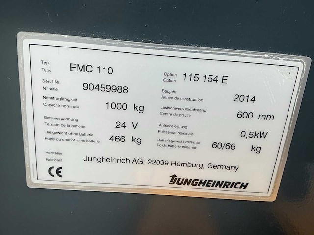 2014 jungheinrich emc110 stapelaar - afbeelding 36 van  38