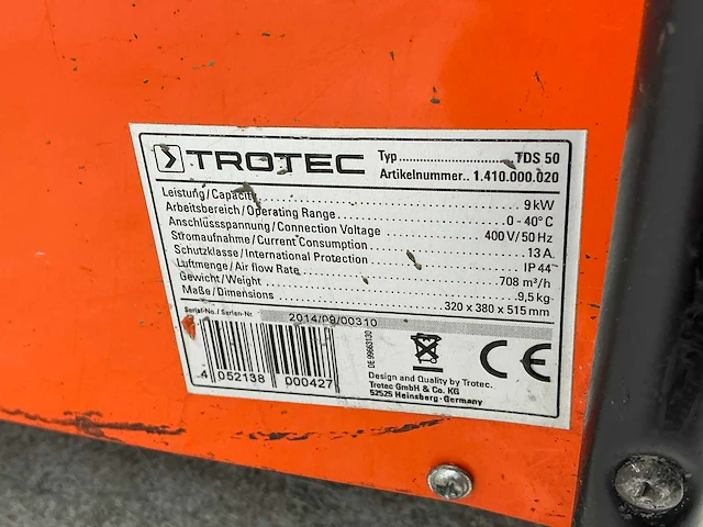 2014 trotec tds 50 elektroheater 9kw 400v - afbeelding 6 van  7