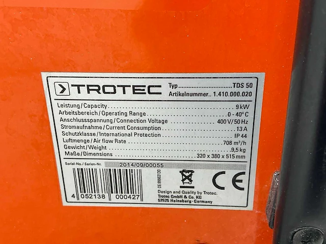 2014 trotec tds 50 elektroheater 9kw 400v - afbeelding 6 van  7