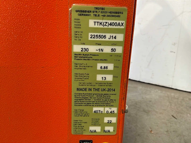 2014 trotec ttk 400 bouwdroger 75l - afbeelding 6 van  7