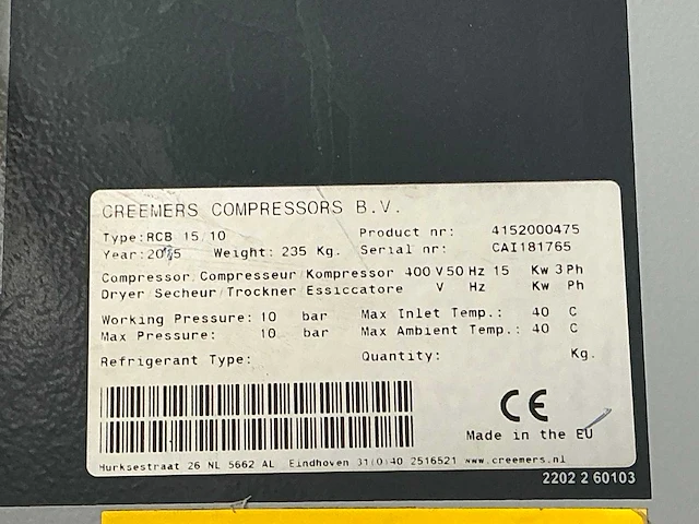 2015 creemers rcb 15 10 schroefcompressor - afbeelding 2 van  3