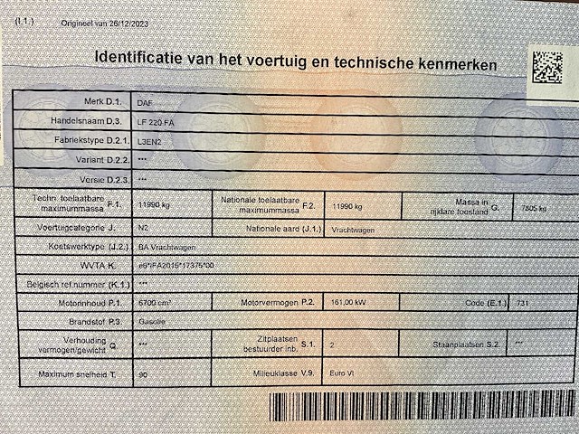 2015 daf lf 220fa euro 6 - hydraulische laadklep - airco - afbeelding 25 van  45