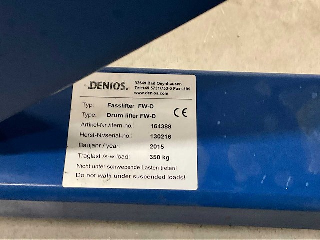 2015 denios drum lifter fw-d manuele vatenlift - afbeelding 2 van  10